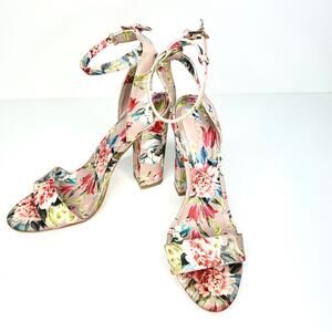 ALDO Miyaa Floral Strappy Sandals Block Heel Ankle Tie Multicolor Women's
